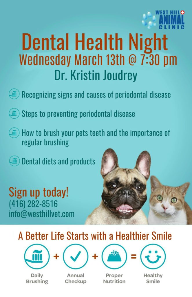 West Hill Animal Clinic Dental Health night event poster