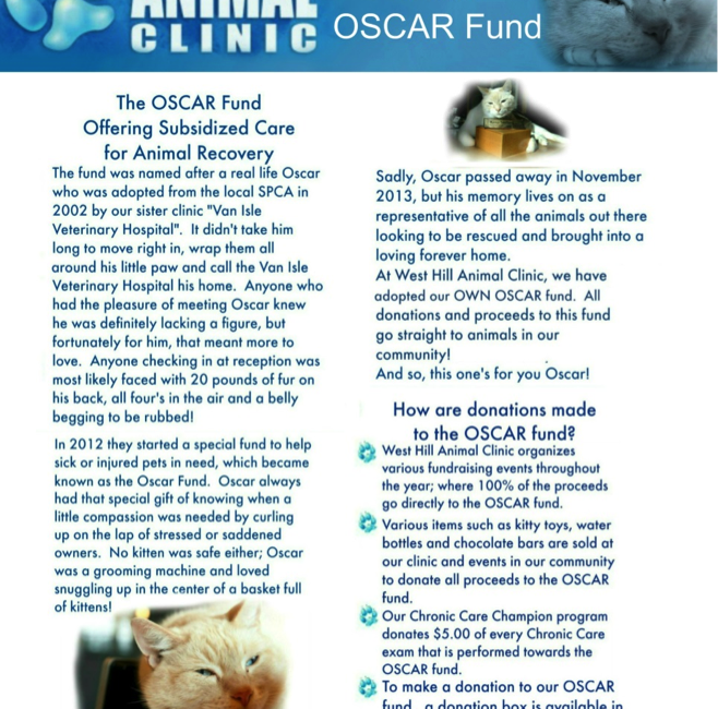 West Hill Animal Clinic OSCAR Fund information